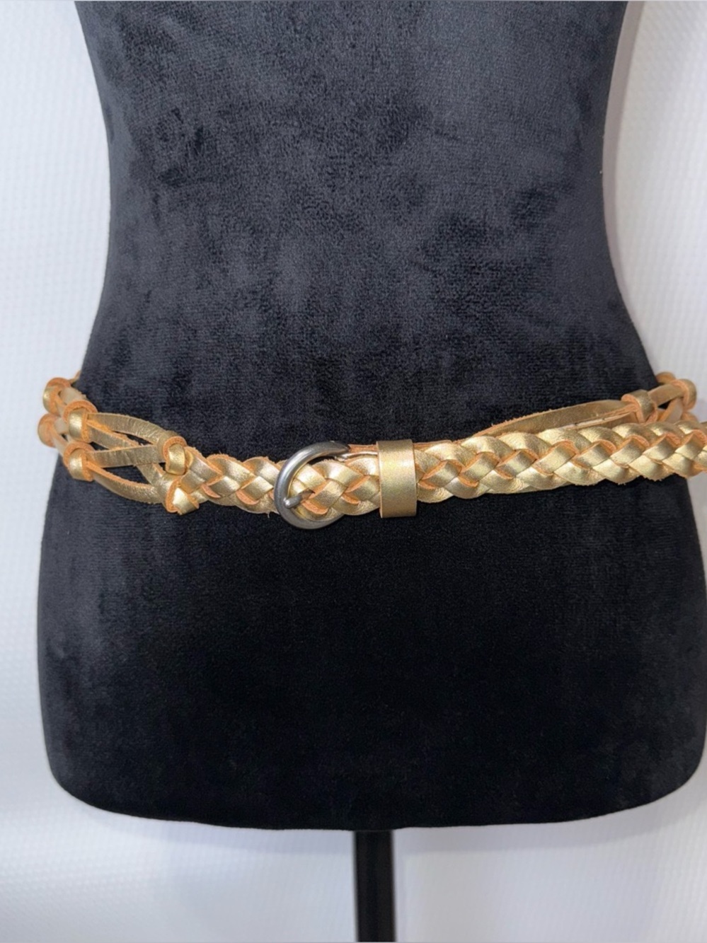 Fossil Gold Metallic Braided Leather Belt Sz-Medium